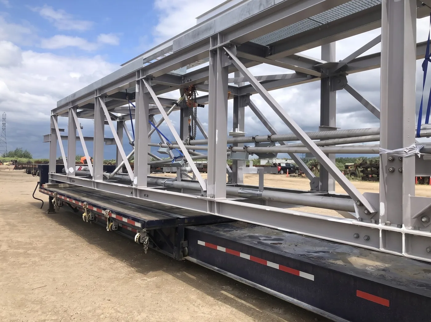 Structural steel truss on flatbed
