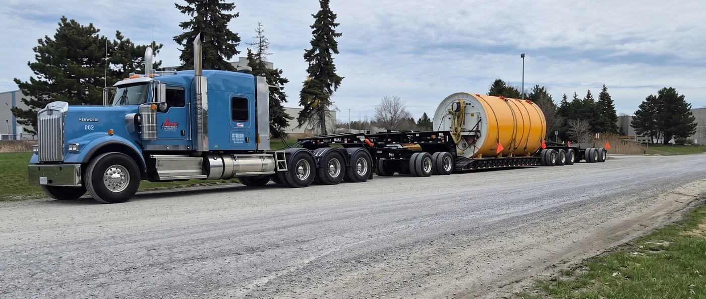 Tunnel boring machine drum on modular trailer