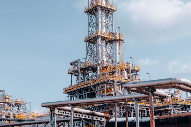 Oil refinery plant with industrial pipelines