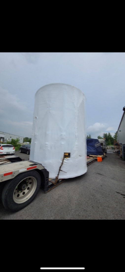Large white cylindrical tank / vessel on flatbed trailer (thumbnail)