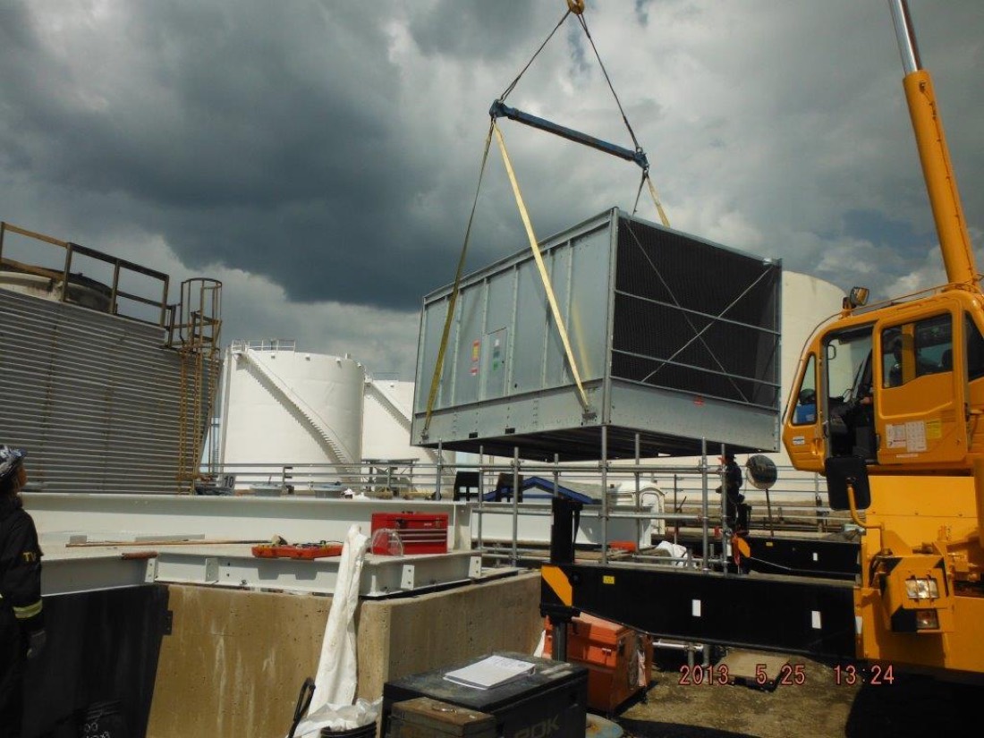 Cooling tower module being lifted by crane at refinery (duplicate of DSCF1768)